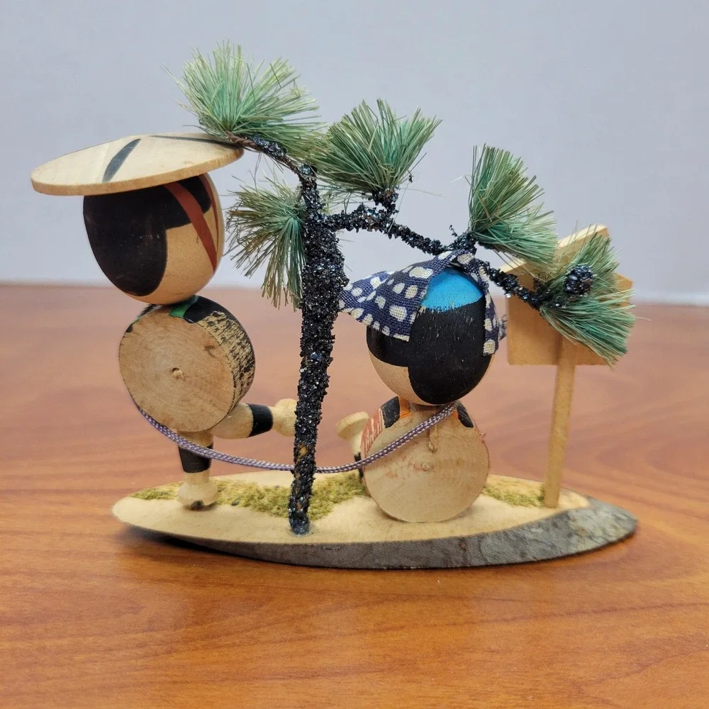 Pair of Hand Made Wooden‎ Kokeshi dolls